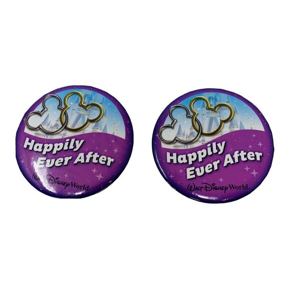 Disney Wedding Button Pin Badge Lot Walt Disney World Authentic Honeymoon New - Picture 1 of 6